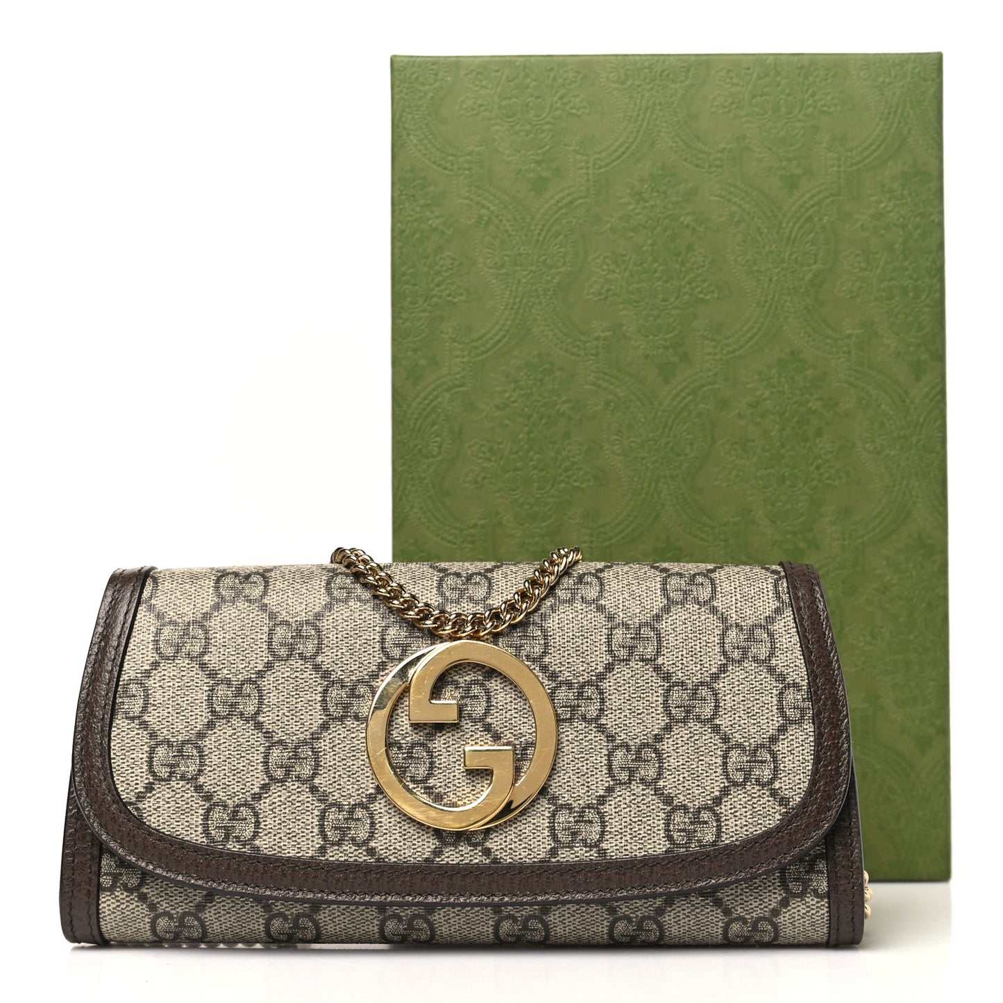 GG Supreme Monogram Textured Dollar Calfskin Blondie Continental Chain Wallet Beige Ebony New Acero