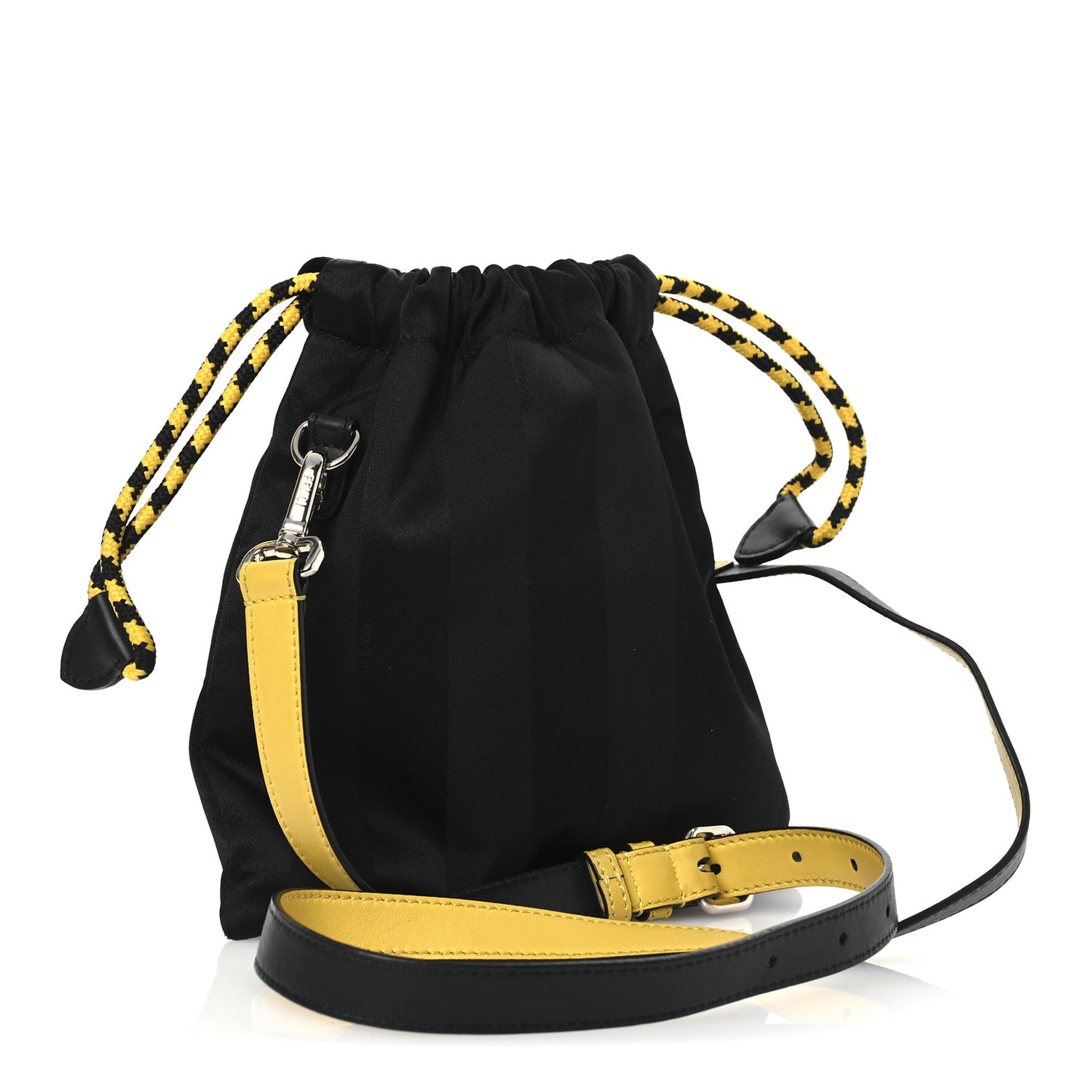 Recycled Nylon Vitello Grace Light Pequin Small Saint Fendi Roma Drawstring Pouch Black Sunflower