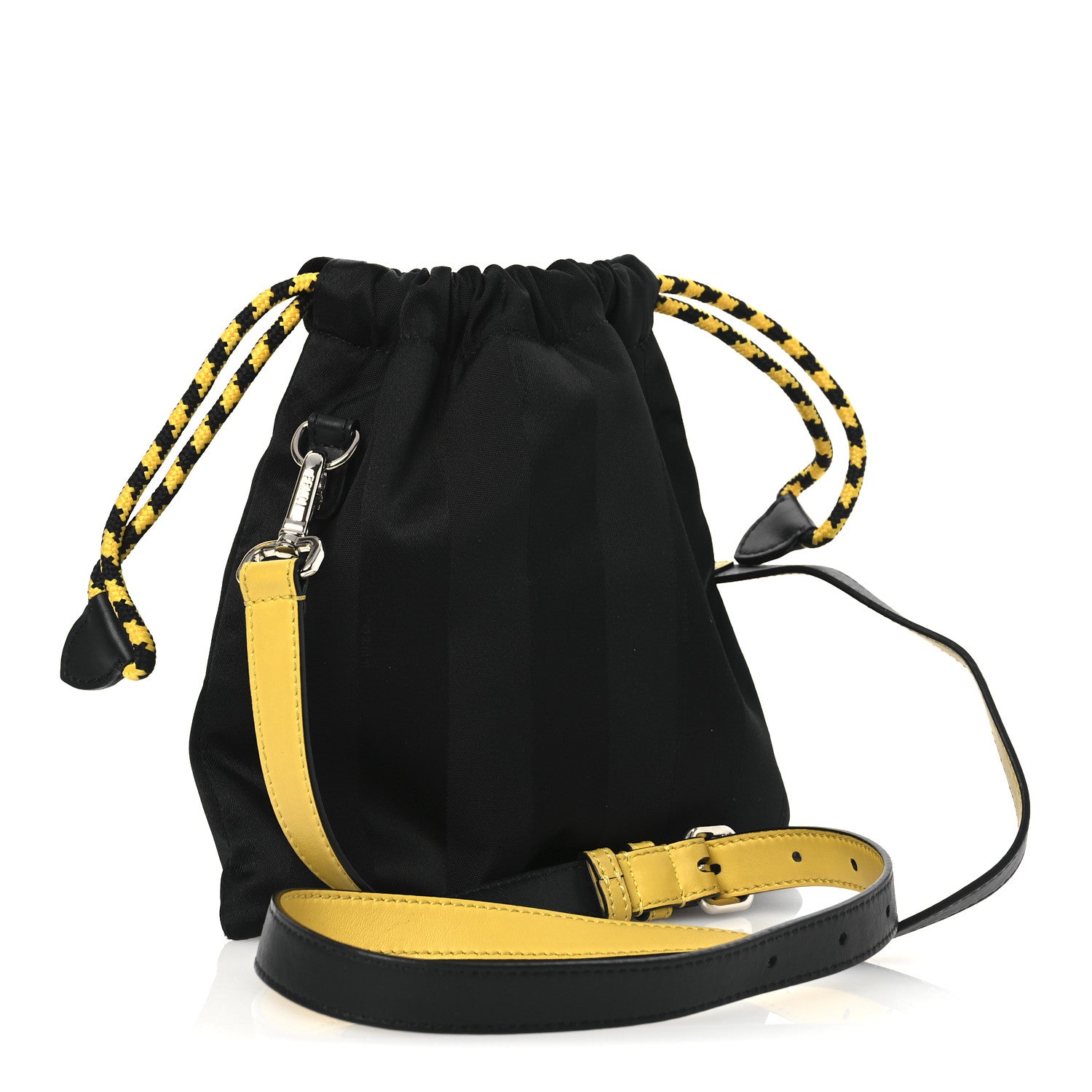 Fendi Recycled Nylon Vitello Grace Light Pequin Small Saint Fendi Roma Drawstring Pouch Black Sunflower 3 of 11