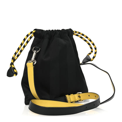 Fendi Recycled Nylon Vitello Grace Light Pequin Small Saint Fendi Roma Drawstring Pouch Black Sunflower 3 of 11