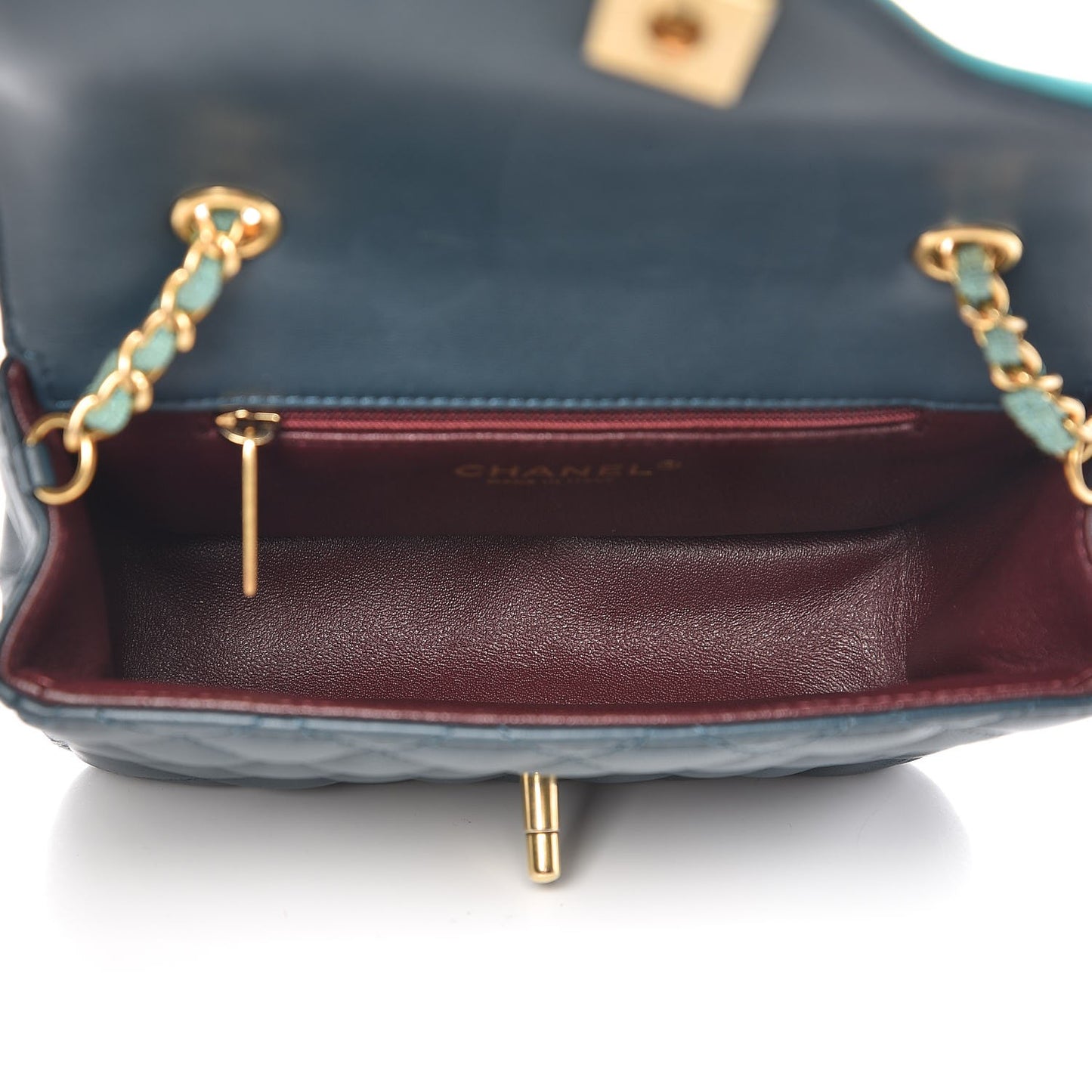 Lambskin Quilted Two Tone Day Flap Navy Turquoise