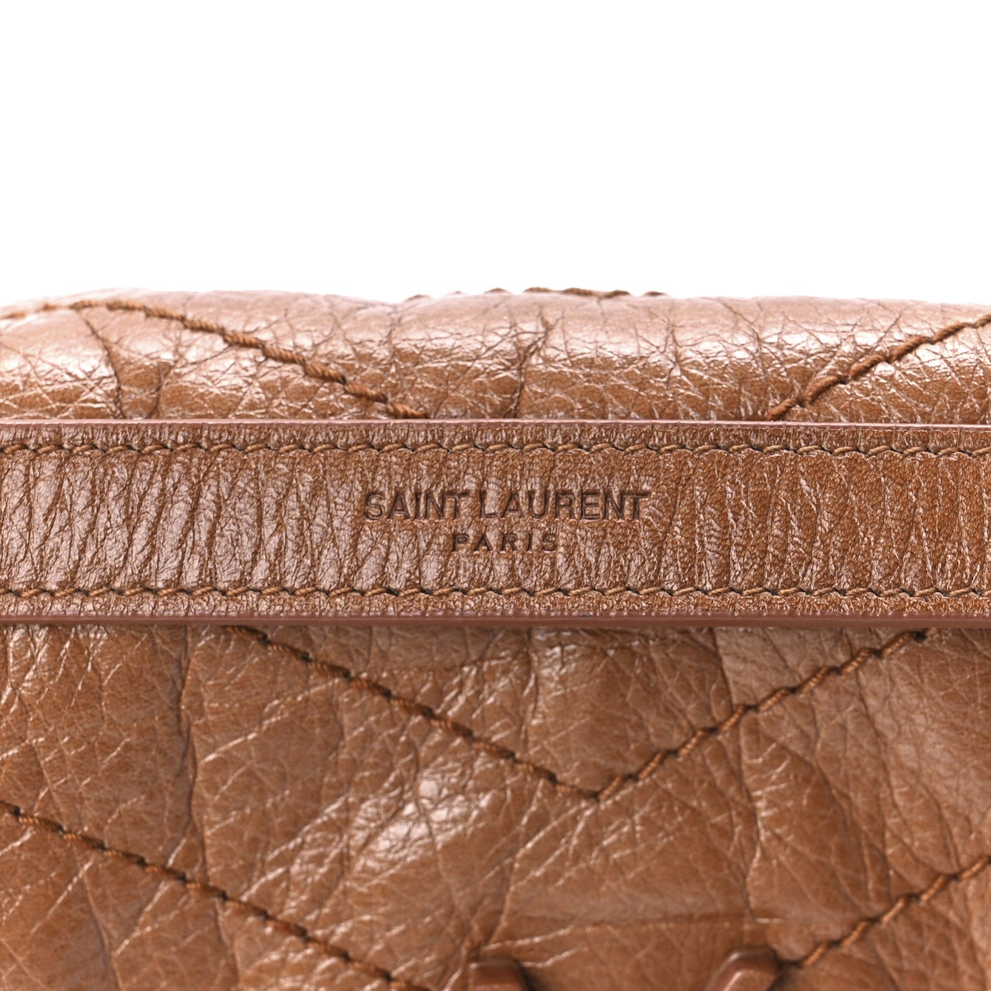 Crinkled Calfskin Matelasse Monogram Medium Niki Chain Satchel Caramel