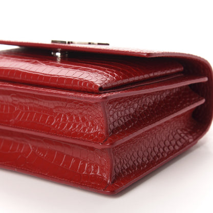 Saint Laurent Calfskin Crocodile Embossed Medium Monogram Sunset Rouge Eros 7 of 10