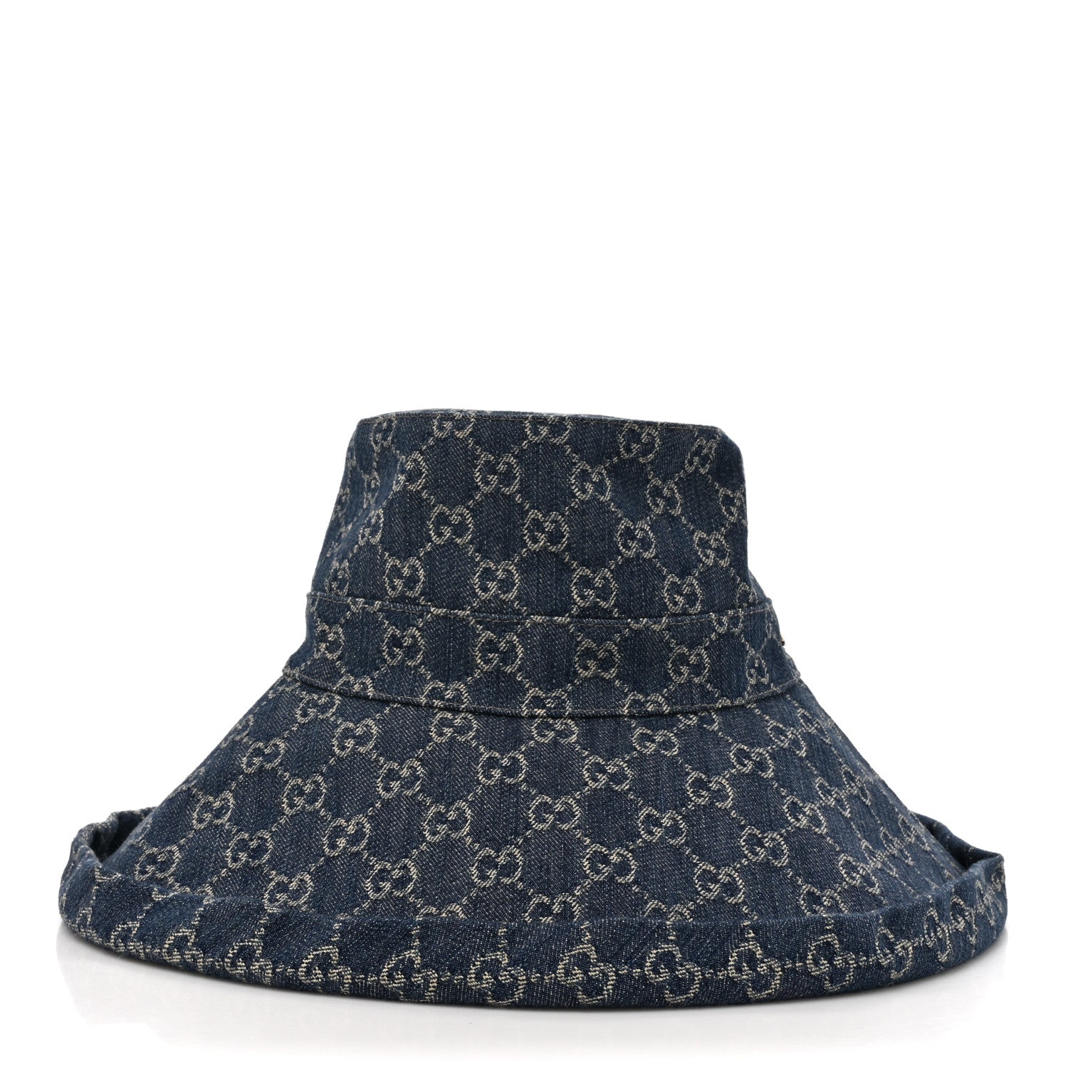 Gucci Eco Washed Denim GG Monogram Brim Hat L Blue Ivory 6 of 10