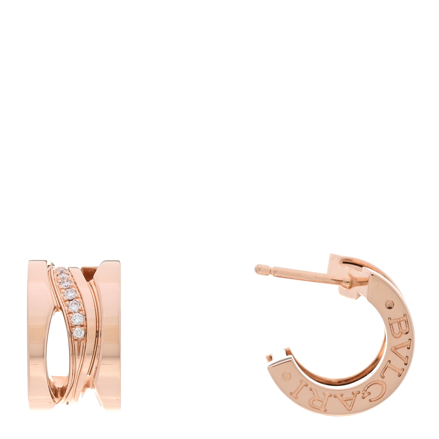 Bulgari 18K Rose Gold Diamond B.Zero1 Legend Hoop Earrings 1 of 7