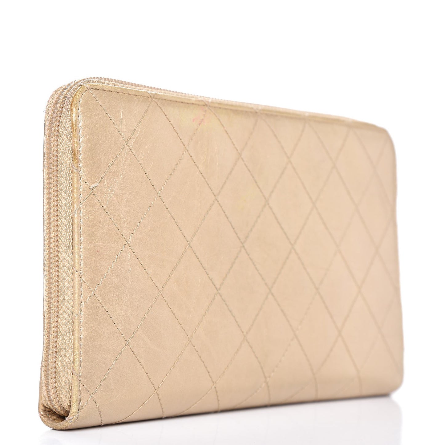 Metallic Aged Calfskin Quilted Palette Large Zip Around Organizer Wallet Gold