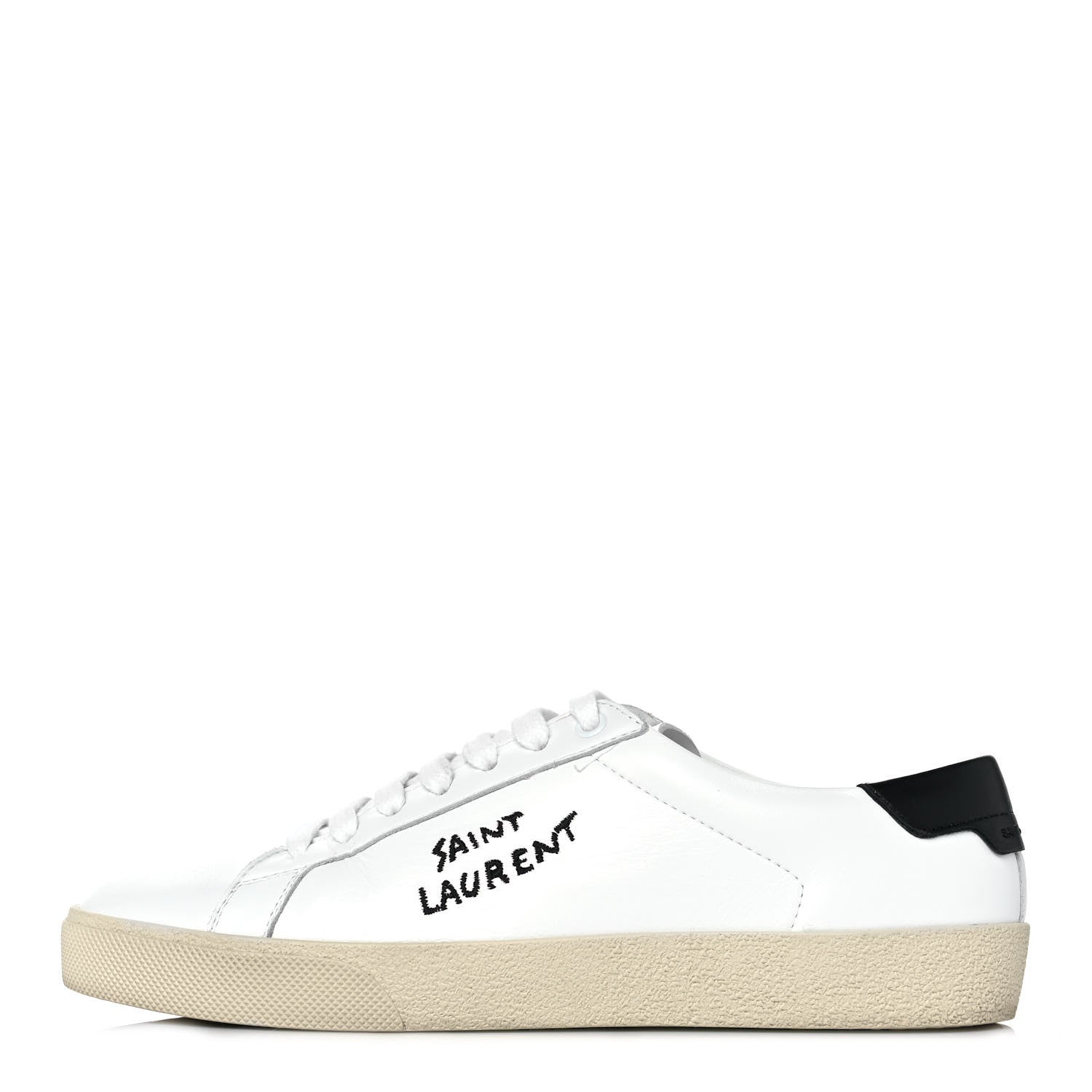 Saint Laurent Calfskin Embroidered Court Classic Sneakers 39 White Black 1 of 9