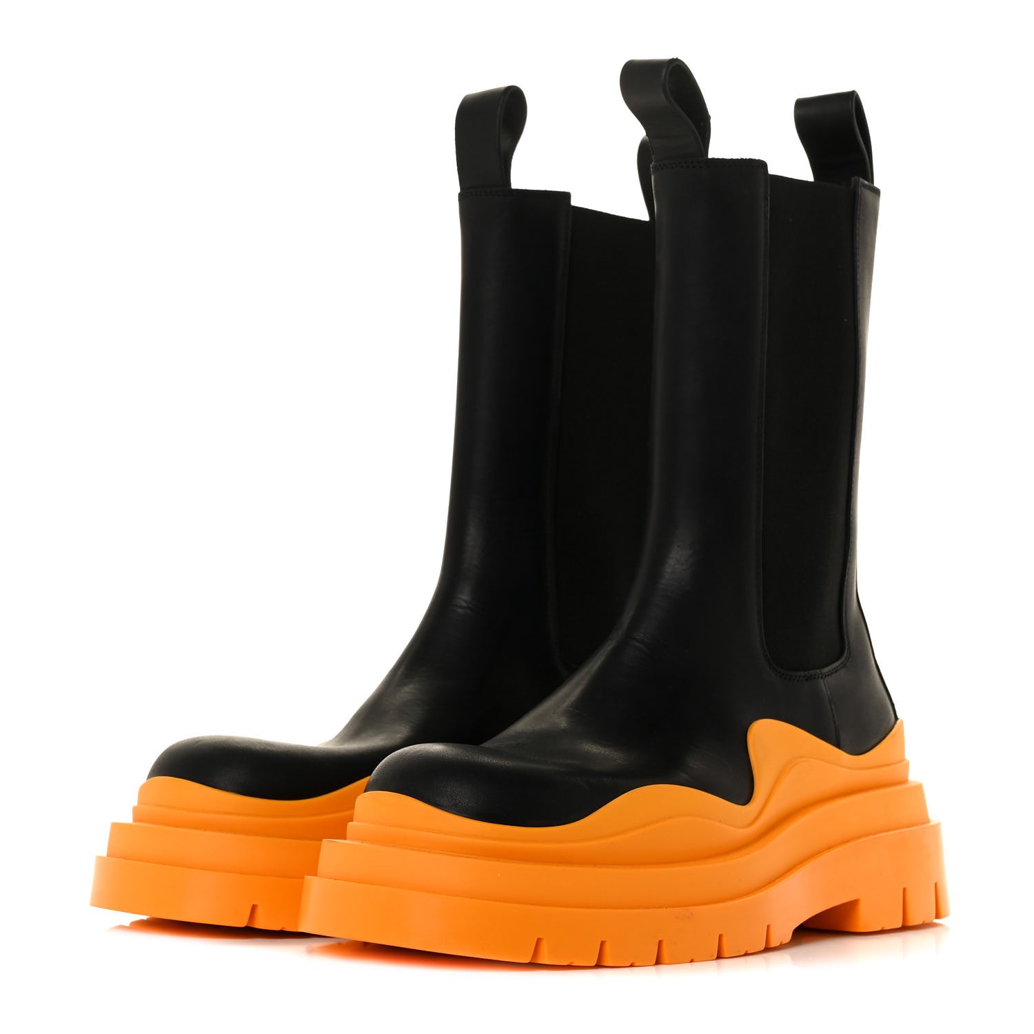 Bottega Veneta Calfskin The Tire Chelsea Boots 38 Black Tangerine 3 of 6