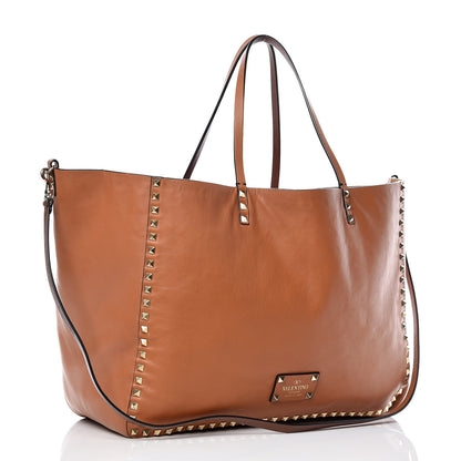 Valentino Garavani Calfskin Canvas Patchwork Medium Rockstud Reversible Tote Brown 8 of 16