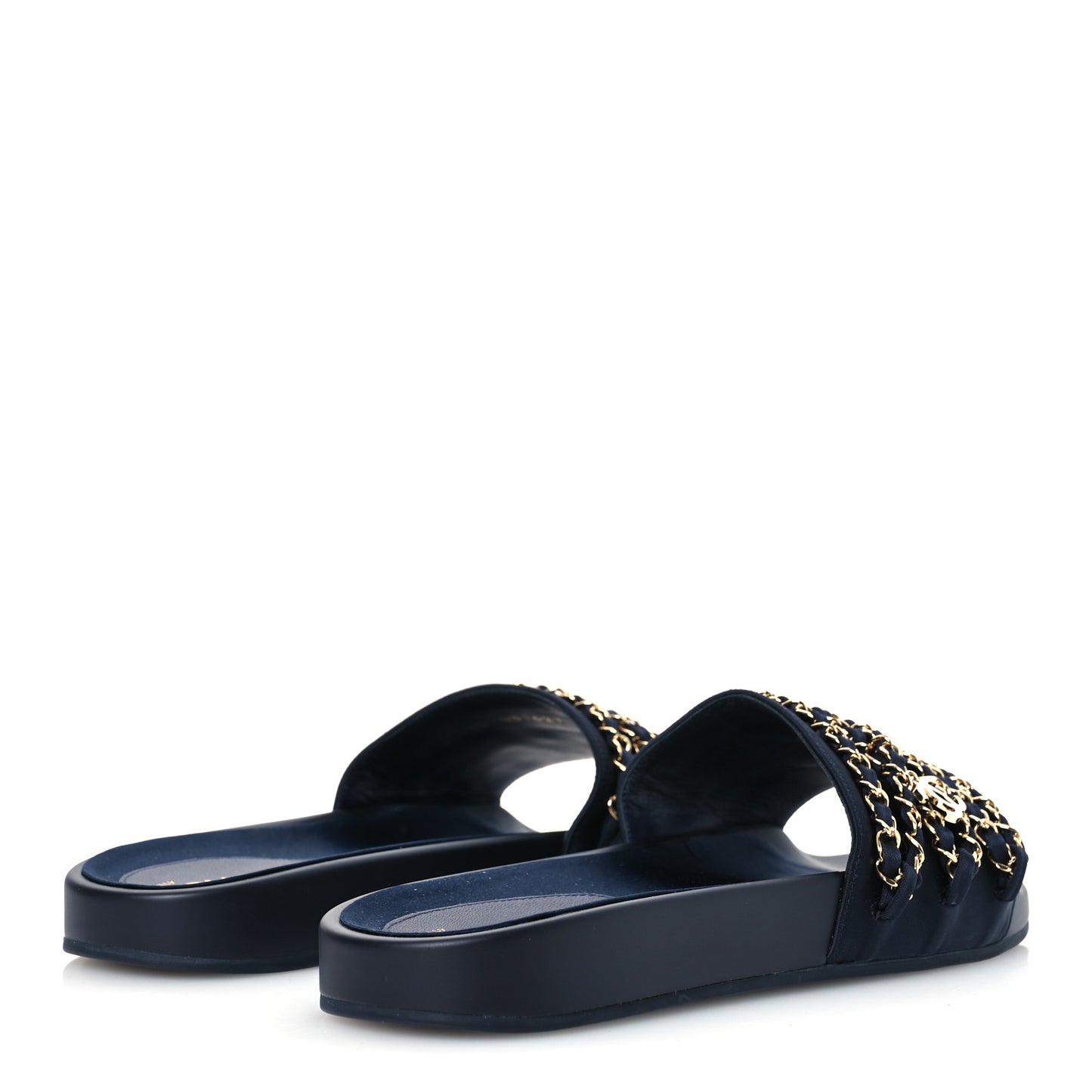 Satin Canvas Chain Slides Sandals Flats 40 Marine