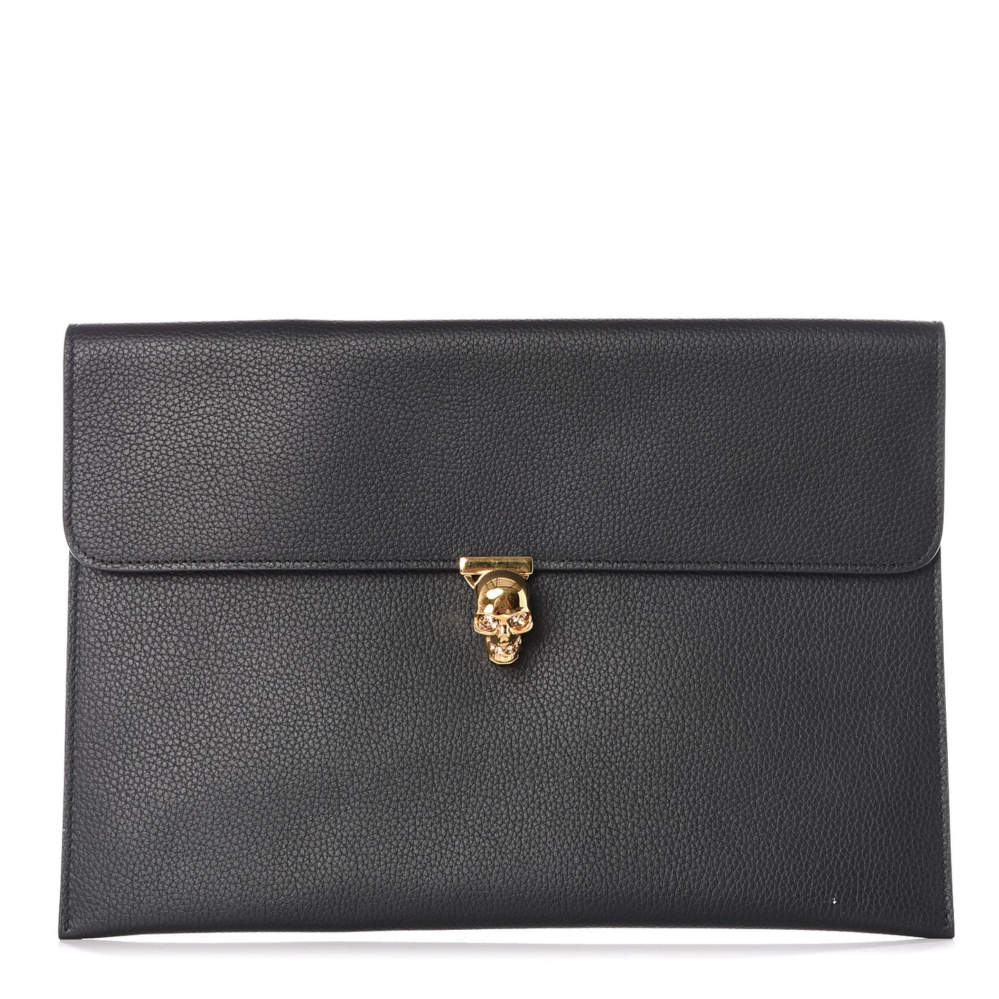 Calfskin Skull Envelope Clutch Black