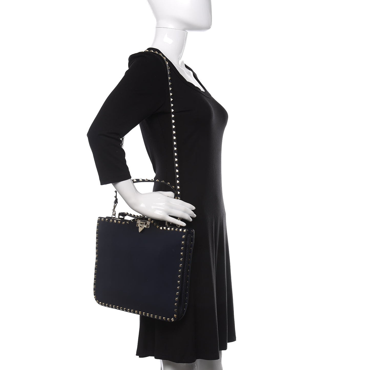 Vitello Rockstud Flip-Lock Shoulder Bag Marine