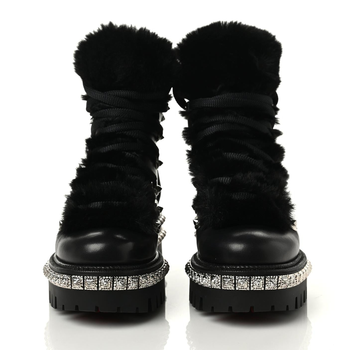 Christian Louboutin Calfskin Studded Shearling Yeti Donna Boots 36.5 Black 4 of 6