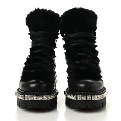 Christian Louboutin Calfskin Studded Shearling Yeti Donna Boots 36.5 Black 4 of 6