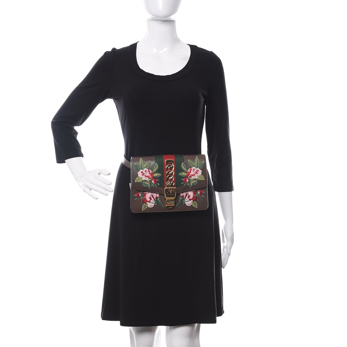 Calfskin Embroidered Sylvie Belt Bag Brown