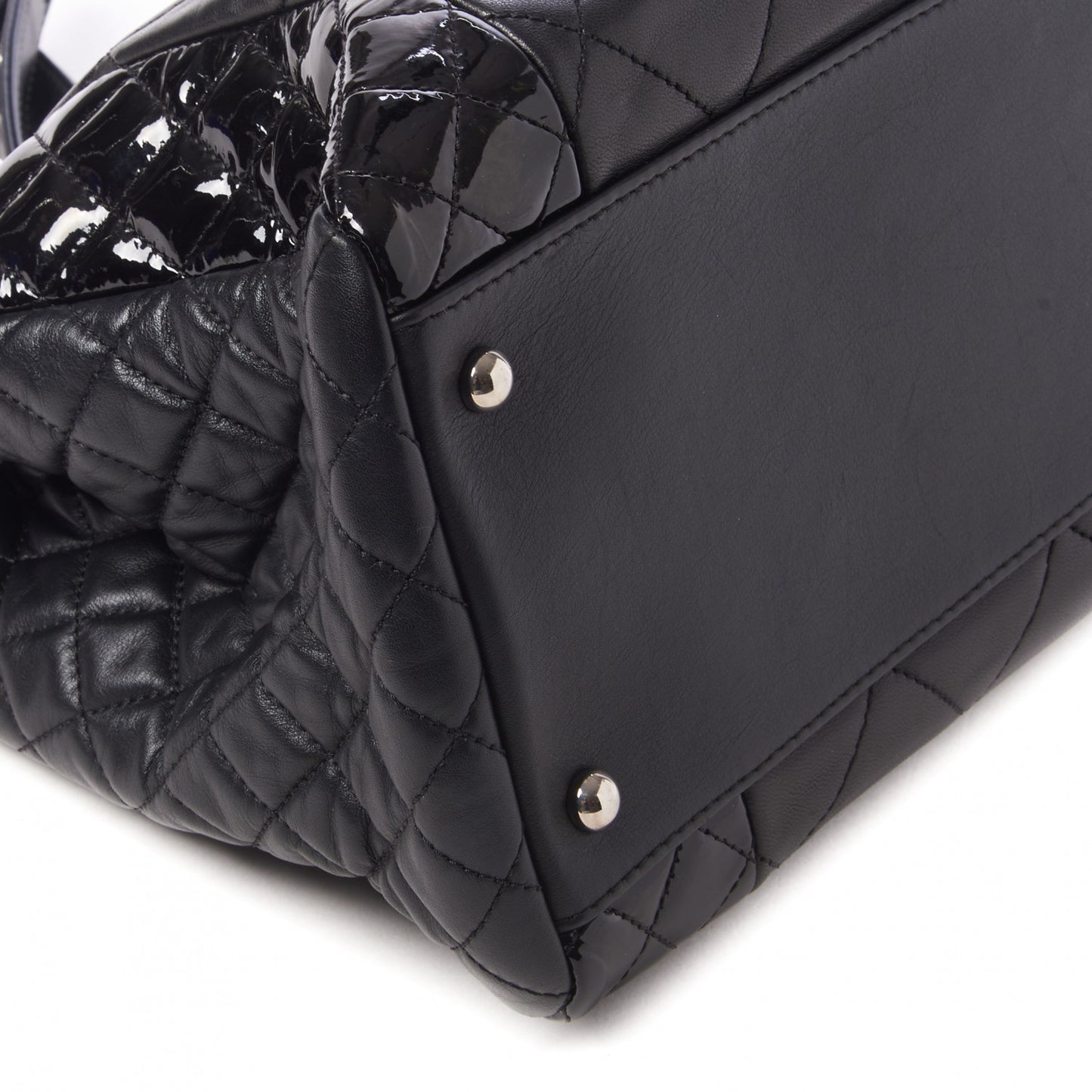 Lambskin Patent Quilted CC Shopping Tote Black