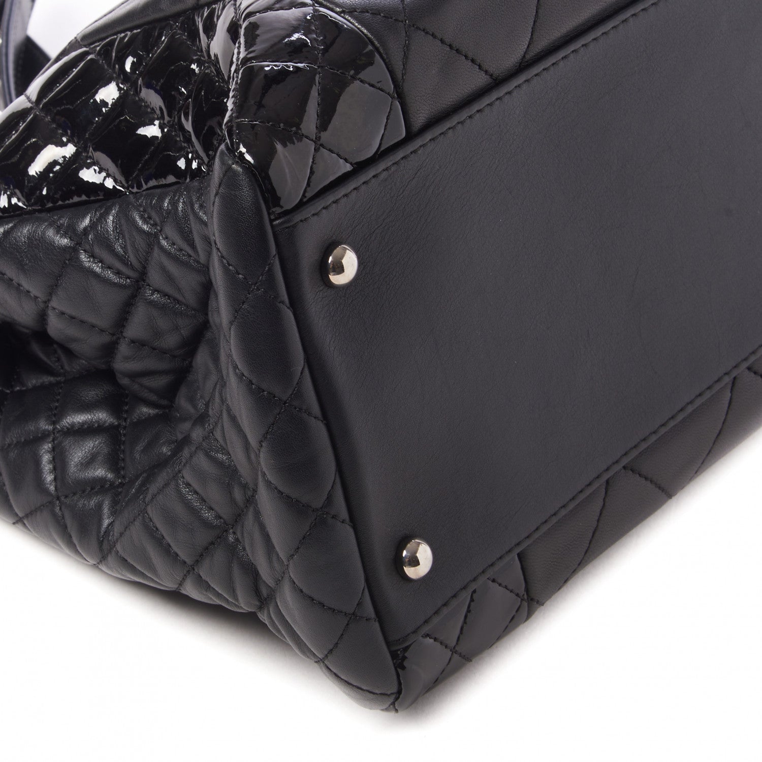 Chanel Lambskin Patent Quilted CC Shopping Tote Black 5 of 9
