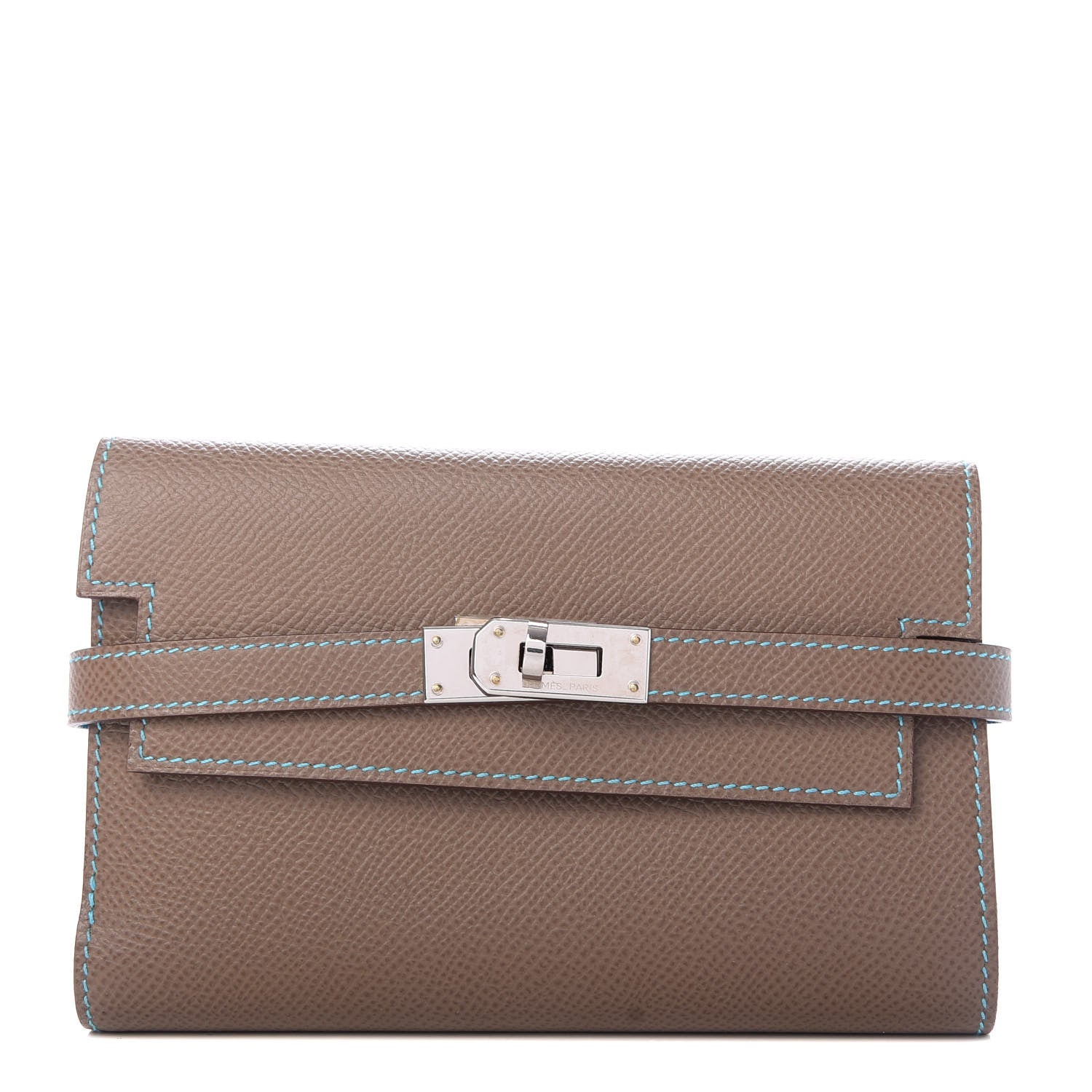 Hermes Epsom Candy Medium Kelly Wallet Etoupe Bleu Azteque 1 of 7
