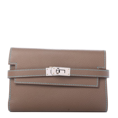 Hermes Epsom Candy Medium Kelly Wallet Etoupe Bleu Azteque 1 of 7