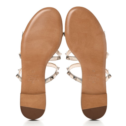 Valentino Garavani Metallic Nappa Rockstud Caged Flat Slide Sandals 35 Skin 5 of 8