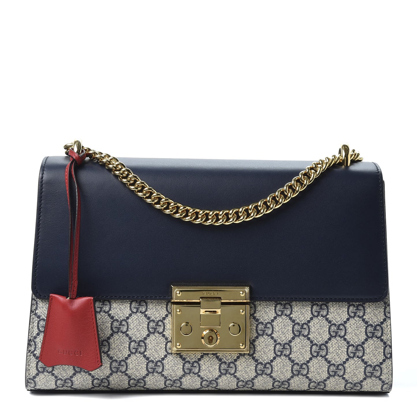 GG Supreme Monogram Calfskin Medium Padlock Shoulder Bag Beige Blue Mystic White Hibiscus Red