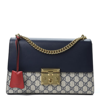 Gucci GG Supreme Monogram Calfskin Medium Padlock Shoulder Bag Beige Blue Mystic White Hibiscus Red 1 of 10