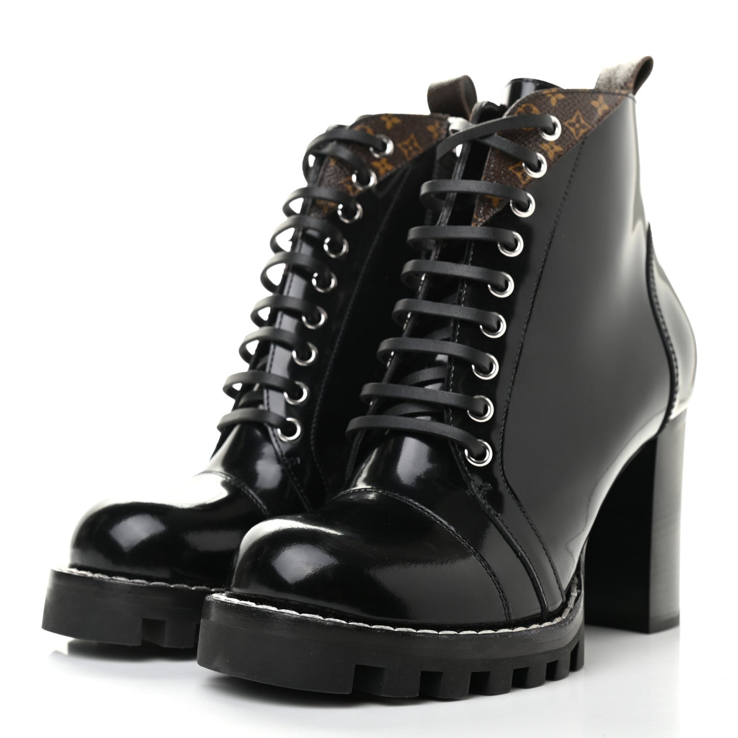 Patent Calfskin Monogram Star Trail Ankle Boots 37.5 Black