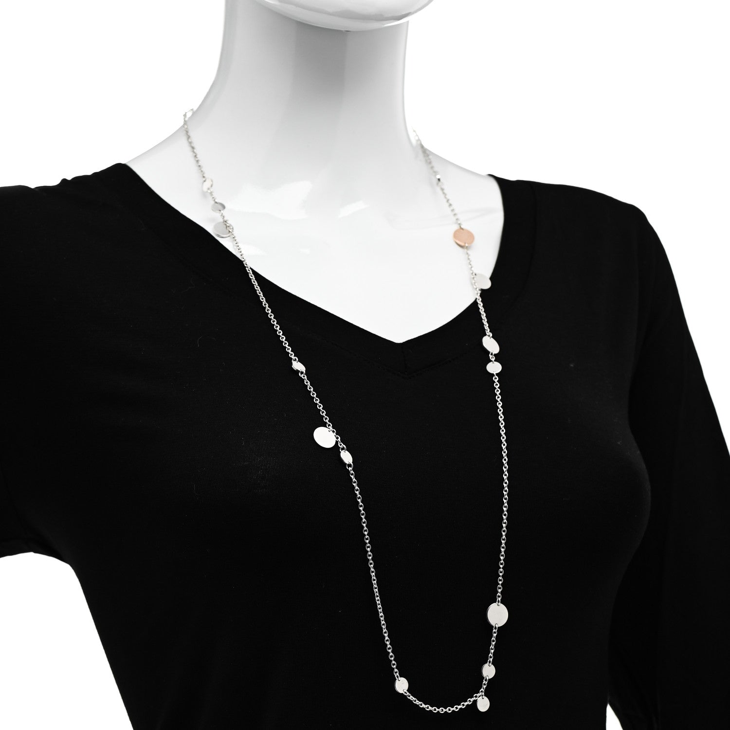 Hermes Sterling Silver 18K Rose Gold Confettis Long Necklace 120 2 of 4