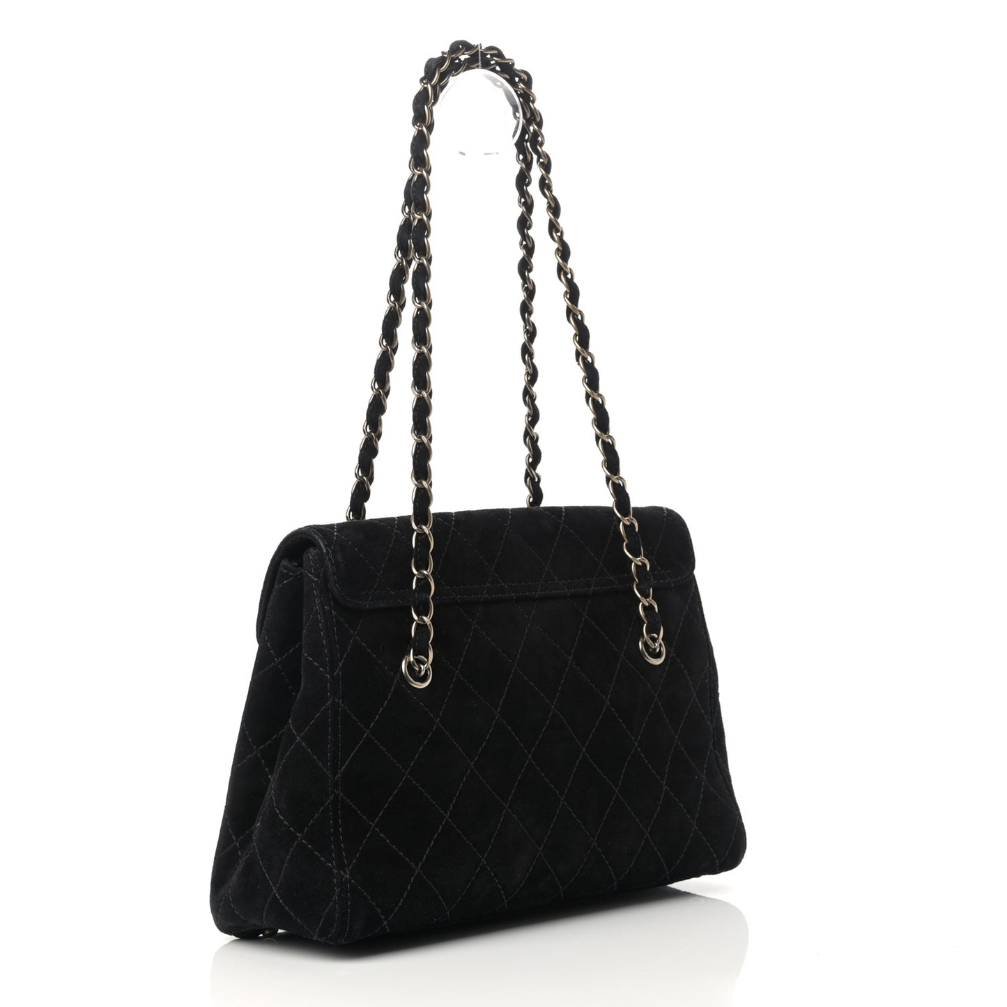 Suede Stitched Single Flap Black