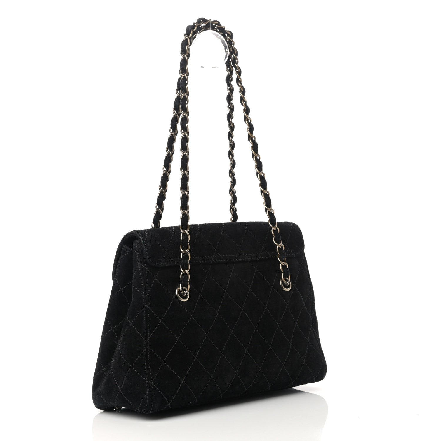 Chanel Suede Stitched Single Flap Black 4 of 16