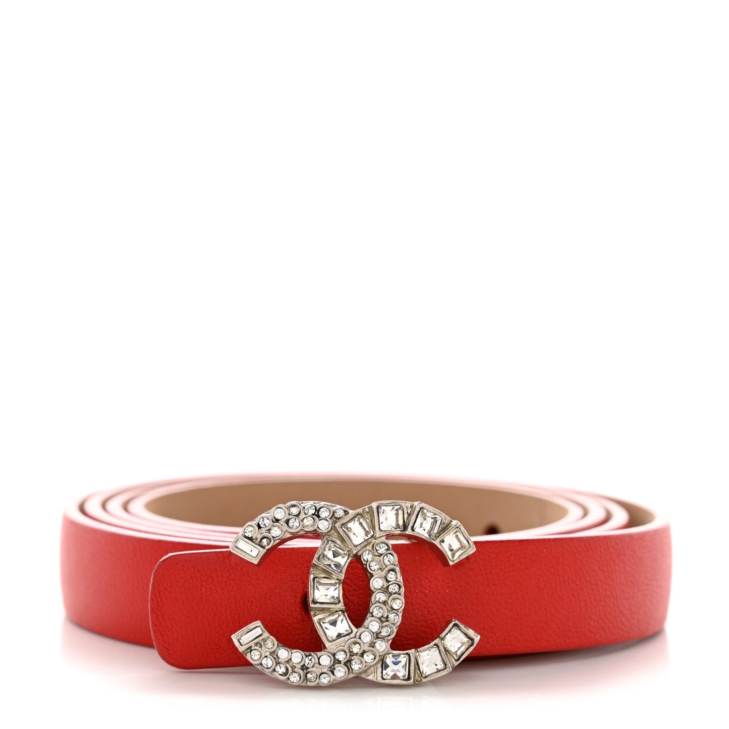 Calfskin Crystal CC Skinny Belt 80 32 Red