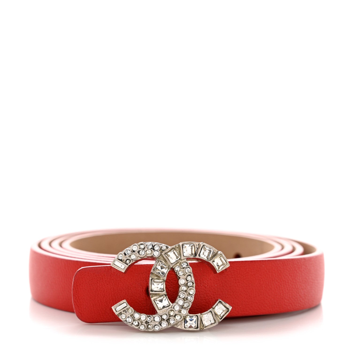 Chanel Calfskin Crystal CC Skinny Belt 80 32 Red 1 of 7