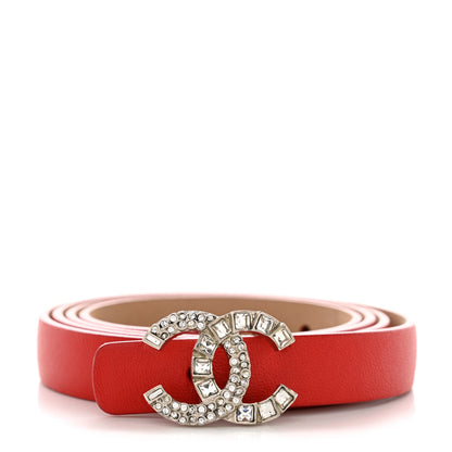 Chanel Calfskin Crystal CC Skinny Belt 80 32 Red 1 of 7