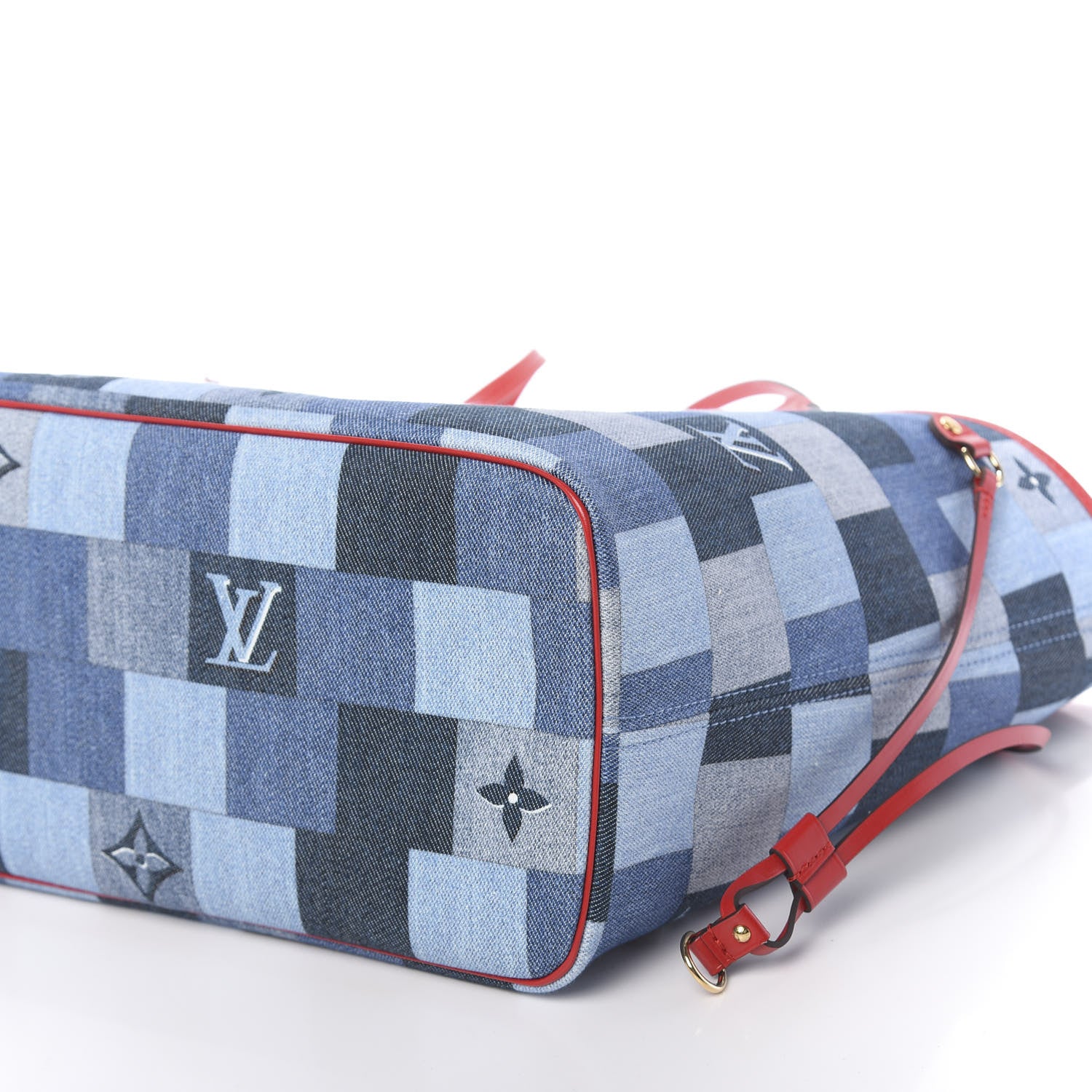 Louis Vuitton Denim Damier Monogram Patchwork Neverfull Blue Rouge 10 of 11