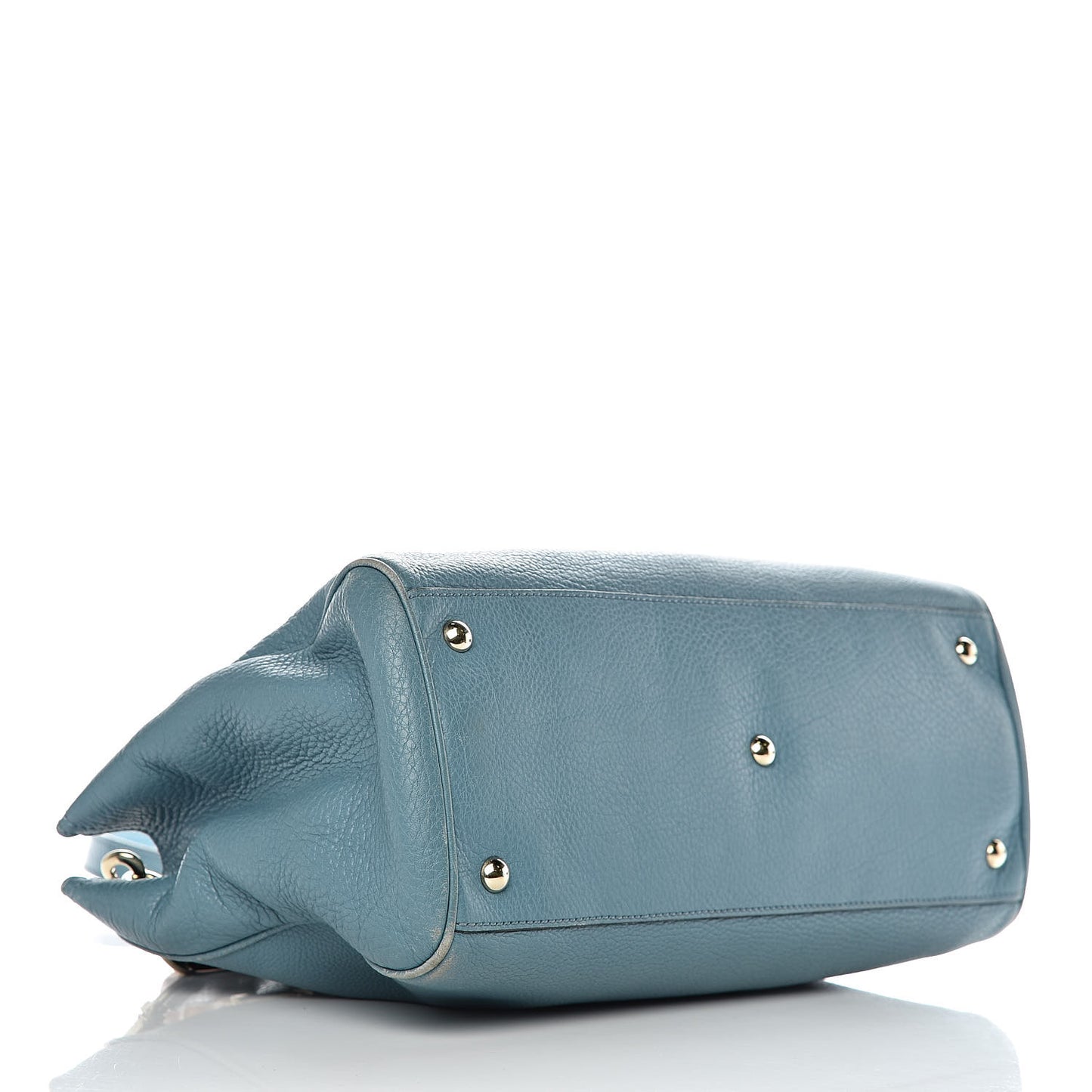 Pebbled Calfskin Medium Bamboo Shopper Tote Light Blue