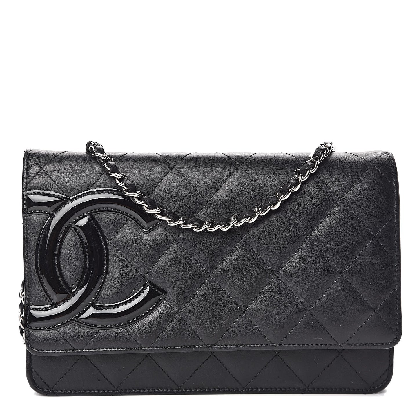 Calfskin Quilted Cambon Wallet On Chain WOC Black