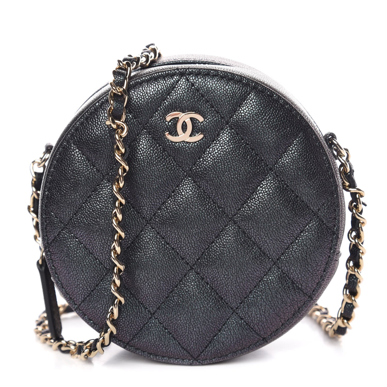 Chanel Iridescent Caviar Quilted Round Clutch With Chain Black 1 of 10