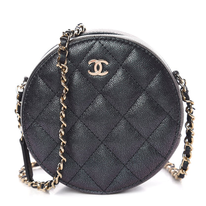 Chanel Iridescent Caviar Quilted Round Clutch With Chain Black 1 of 10