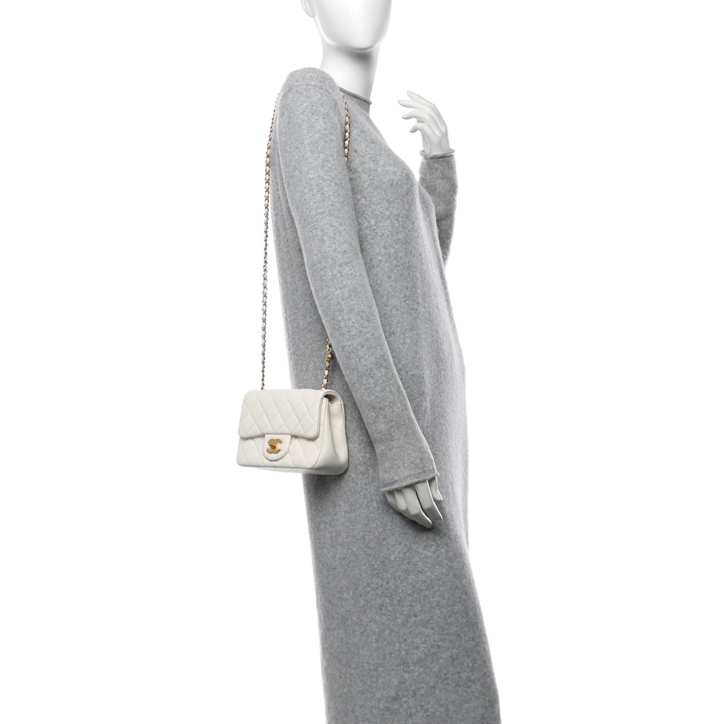 Lambskin Quilted Mini Pearl Crush Flap White