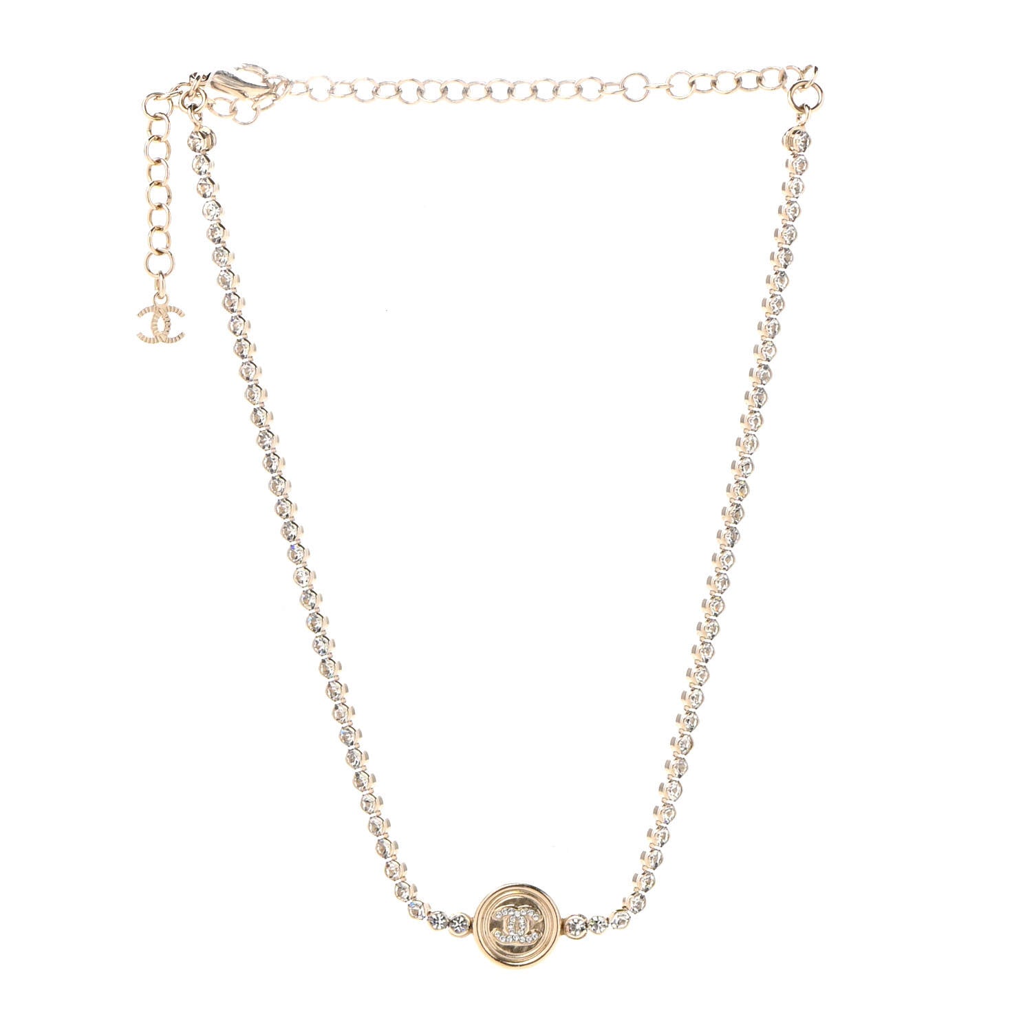 Chanel Crystal CC Chain Short Necklace Gold 3 of 7