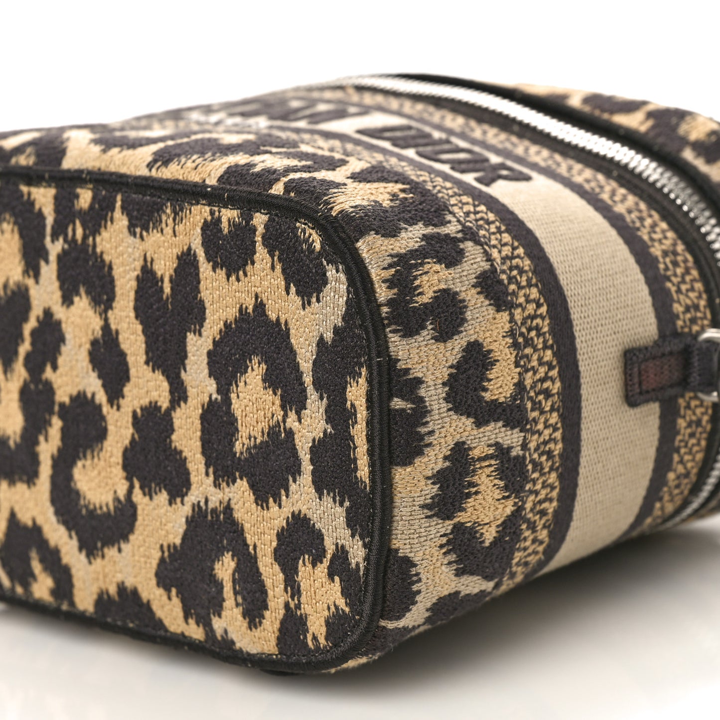 Canvas Mizza Embroidered Small Leopard Travel Vanity Case Beige
