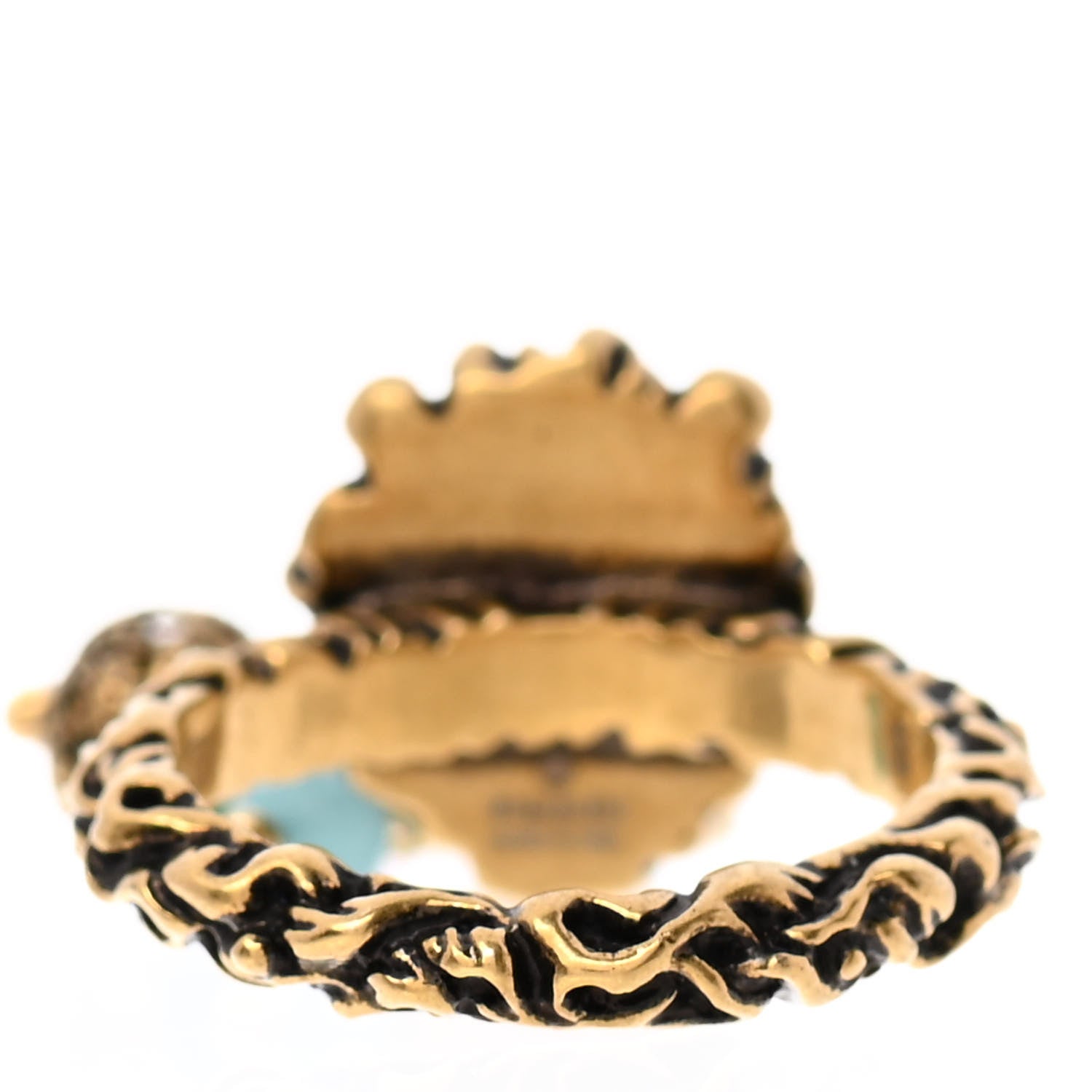 Gucci Metal Glass Bead Lion Head GG Ring S Aged Gold Multicolor 3 of 6