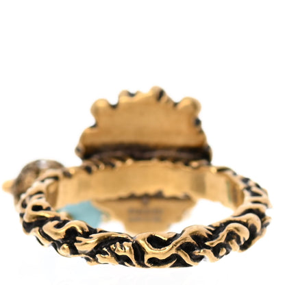 Gucci Metal Glass Bead Lion Head GG Ring S Aged Gold Multicolor 3 of 6