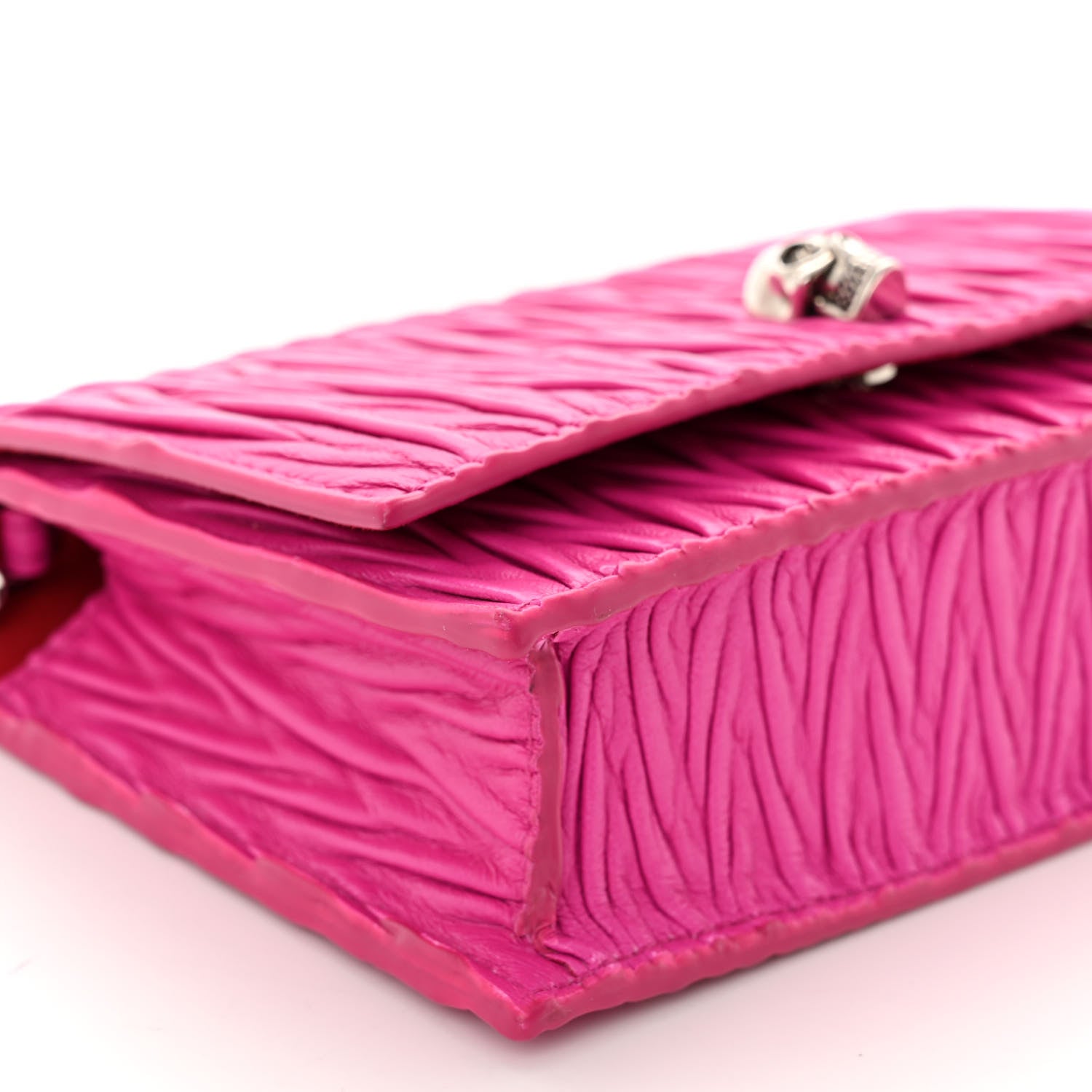 Alexander McQueen Lambskin Pleated Skull Small Chain Crossbody Bag Fuchsia 8 of 9
