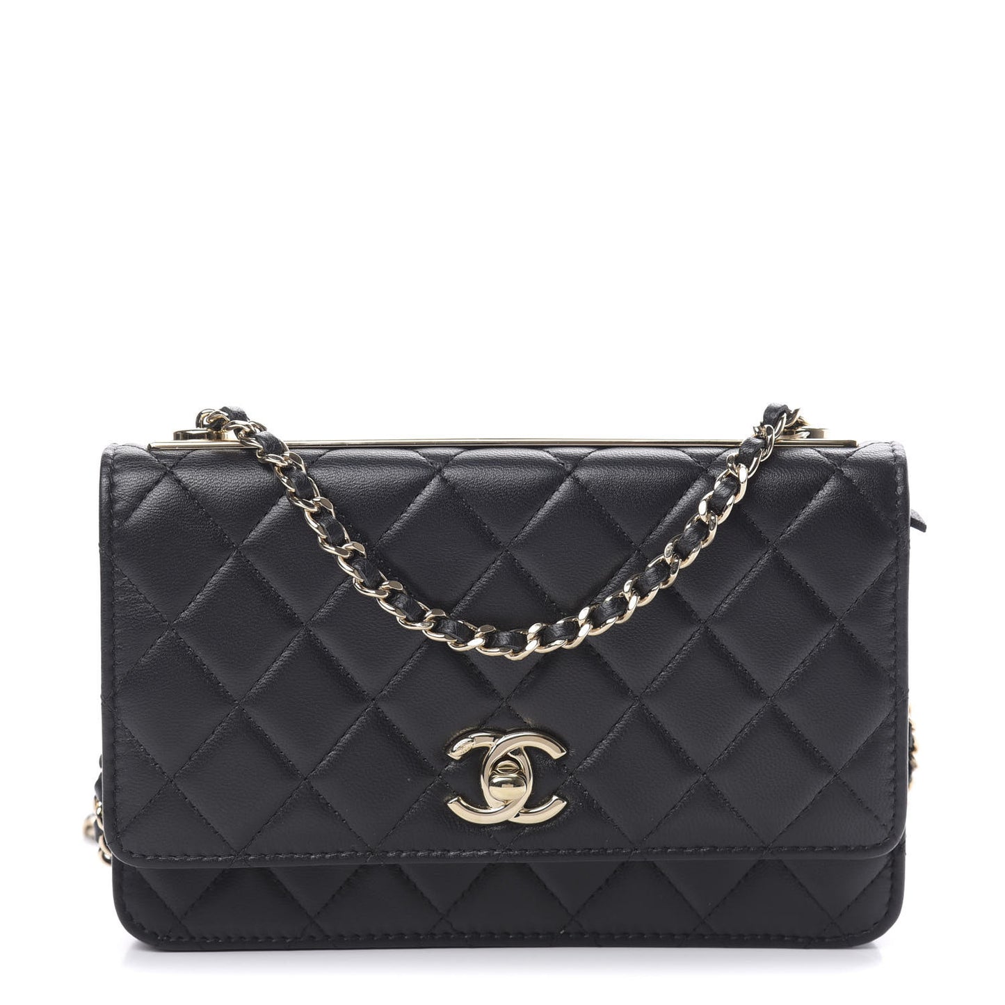 Lambskin Quilted Trendy CC Wallet On Chain WOC Black