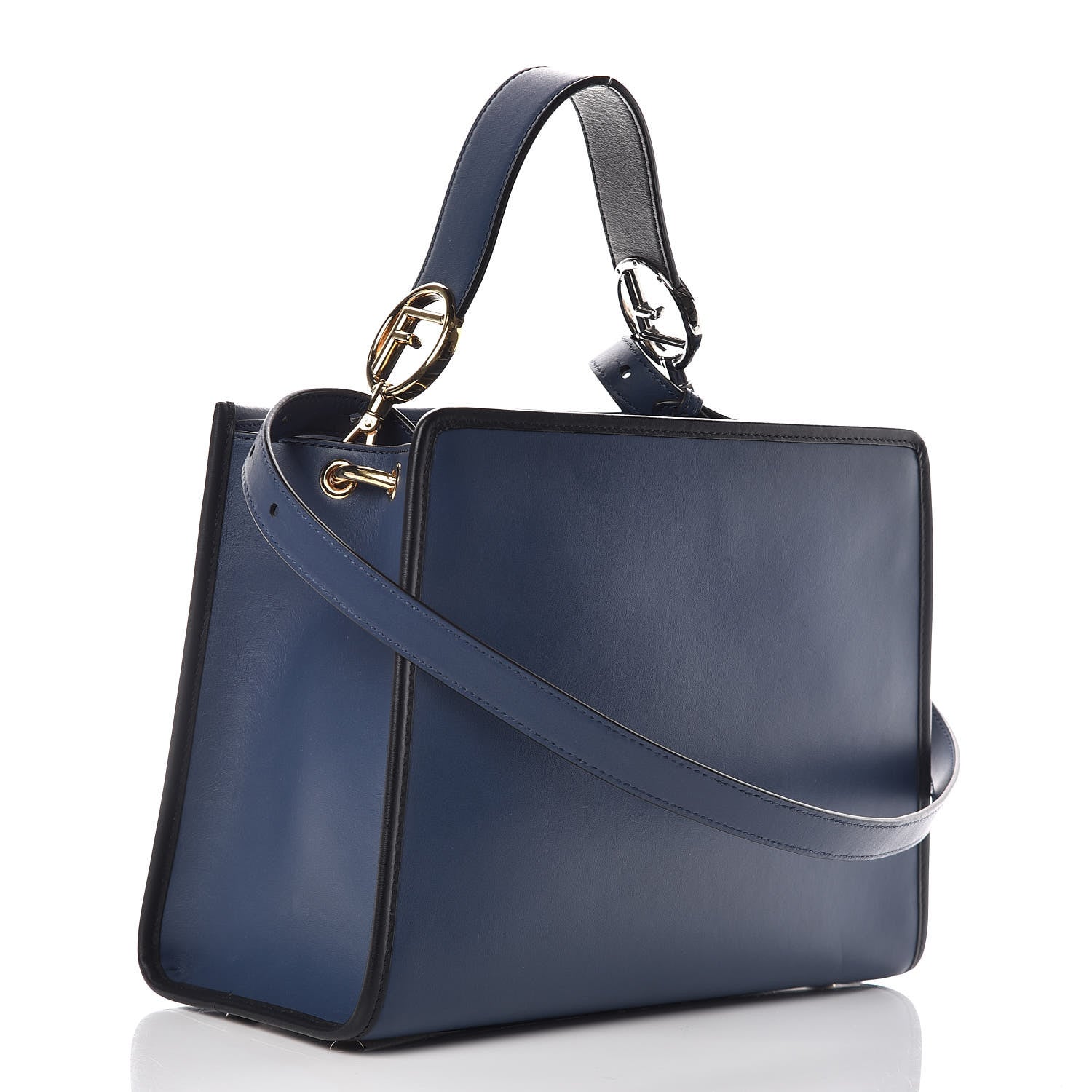 Fendi Vitello Century Opaco F is Fendi Bi-Color Small Runaway Satchel Blu Scuro Black 4 of 10