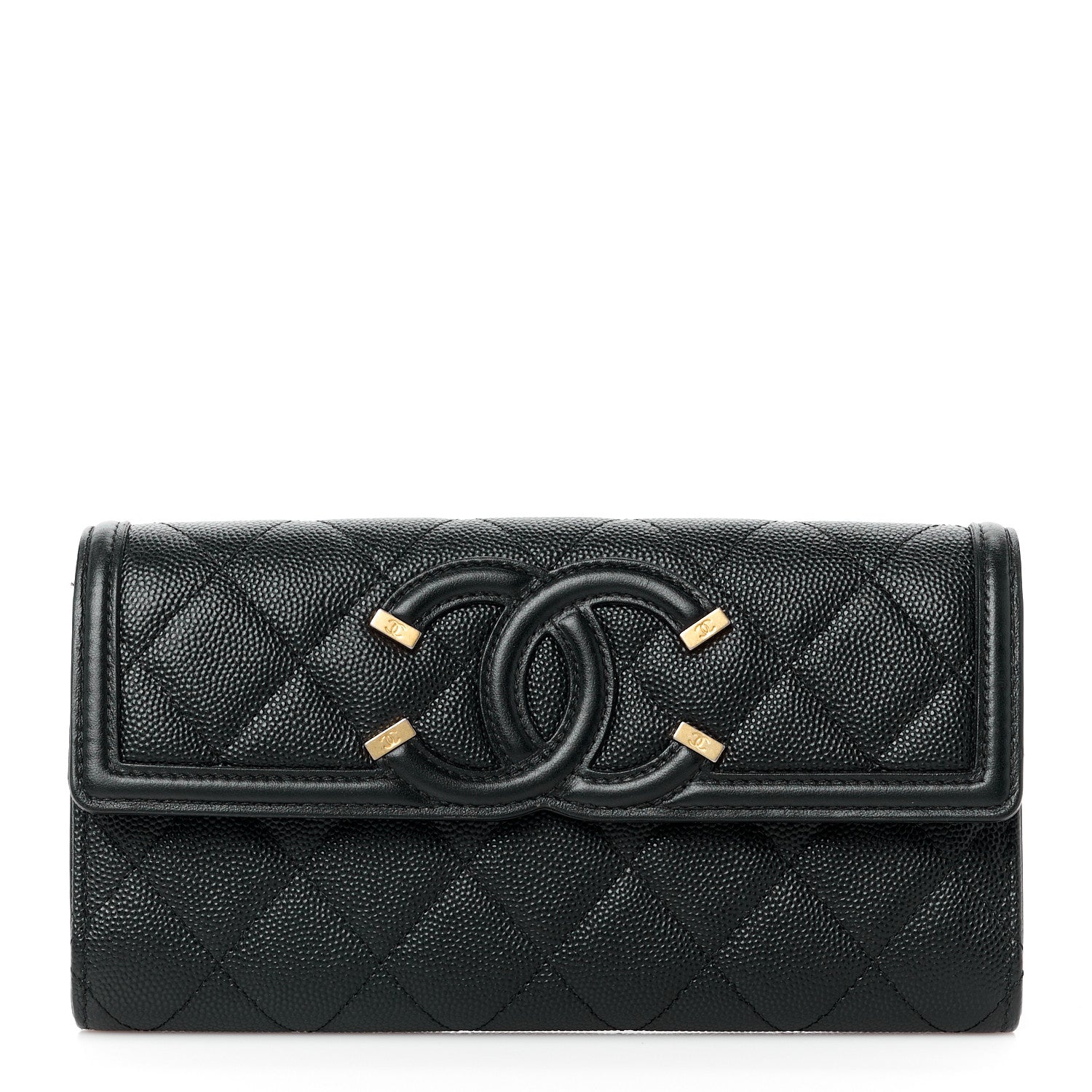 Chanel Caviar Quilted Filigree Large Gusset Flap Wallet Black 1 of 13