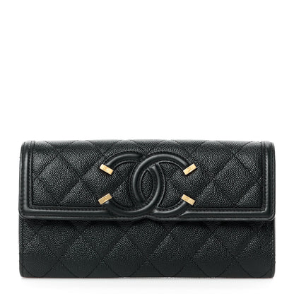 Chanel Caviar Quilted Filigree Large Gusset Flap Wallet Black 1 of 13