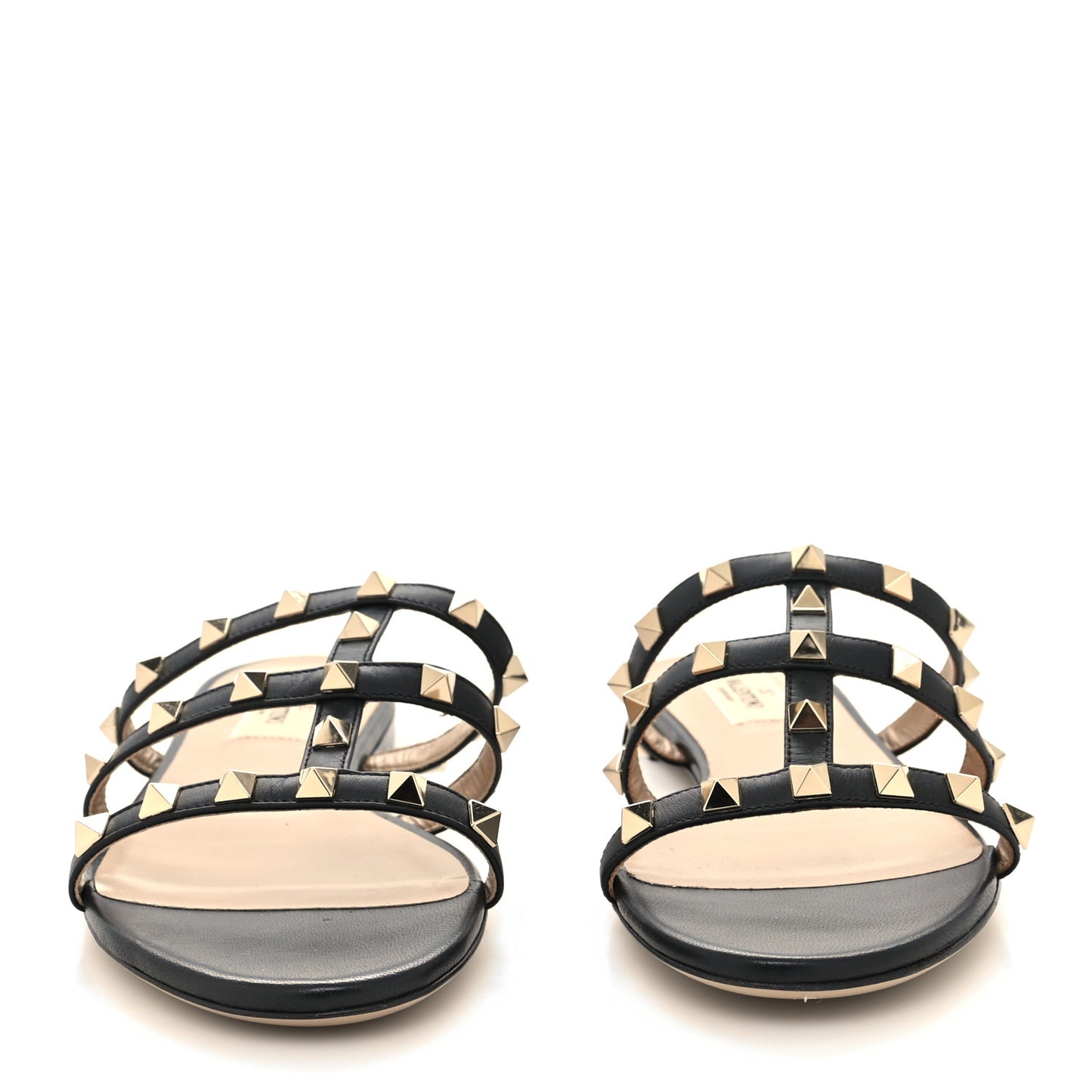 Nappa Rockstud Caged Flat Slide Sandals 37 Black