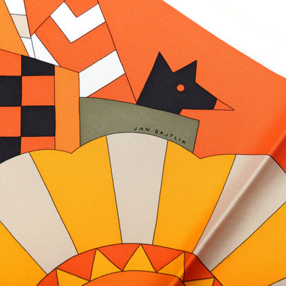 Hermes Silk Cheval de Fette Scarf 90 Orange Brun Kaki 5 of 7